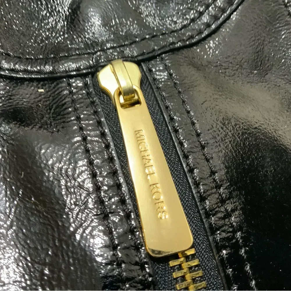 Michael Kors Textured Leather Zipper Shoulder Black Bag Purse